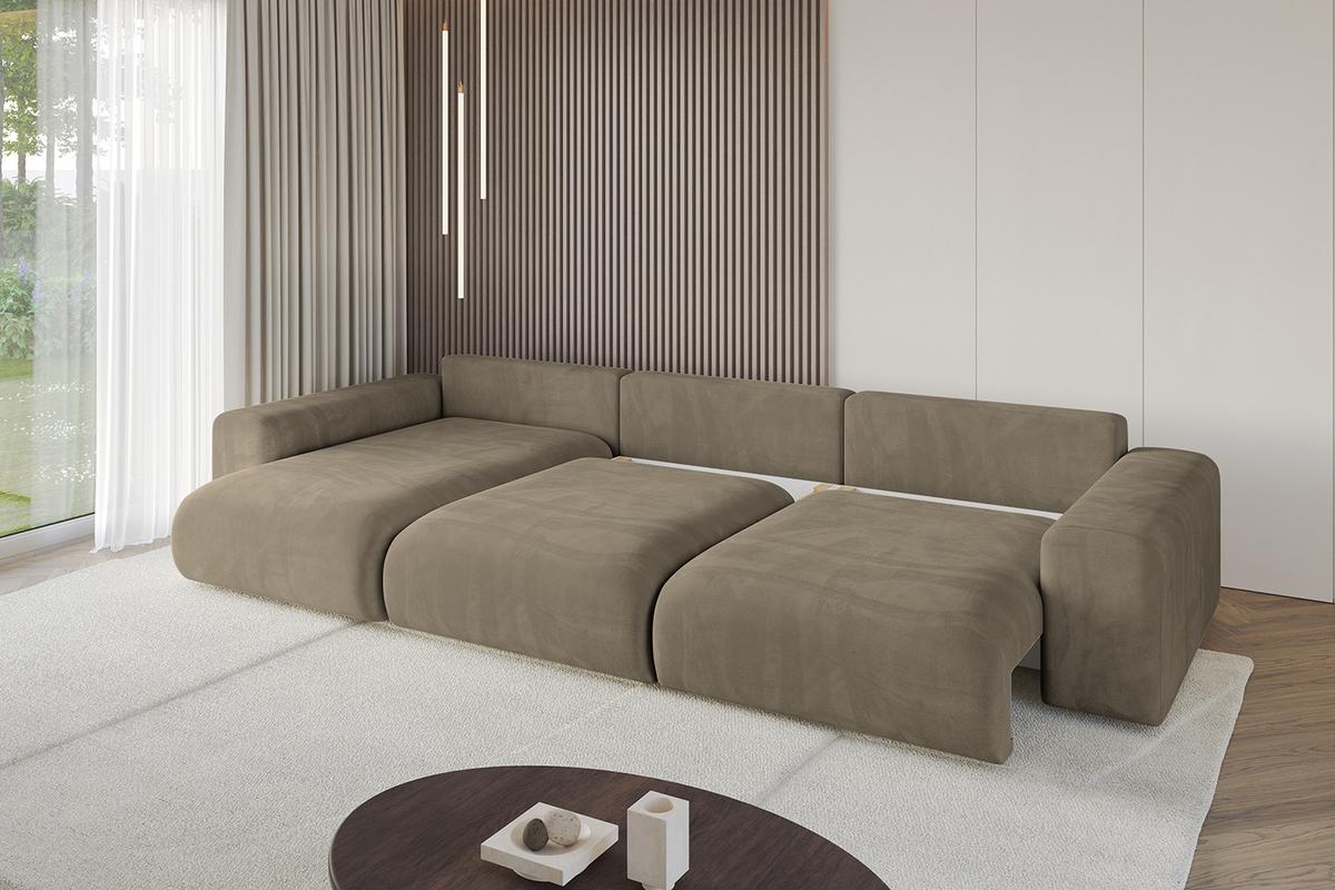 ECKSOFA Ottomane links ESKAR-L2 364x176x72 Braun Velours - Schwarz/Braun, Holzwerkstoff/Kunststoff (364/176cm) - ALTDECOR