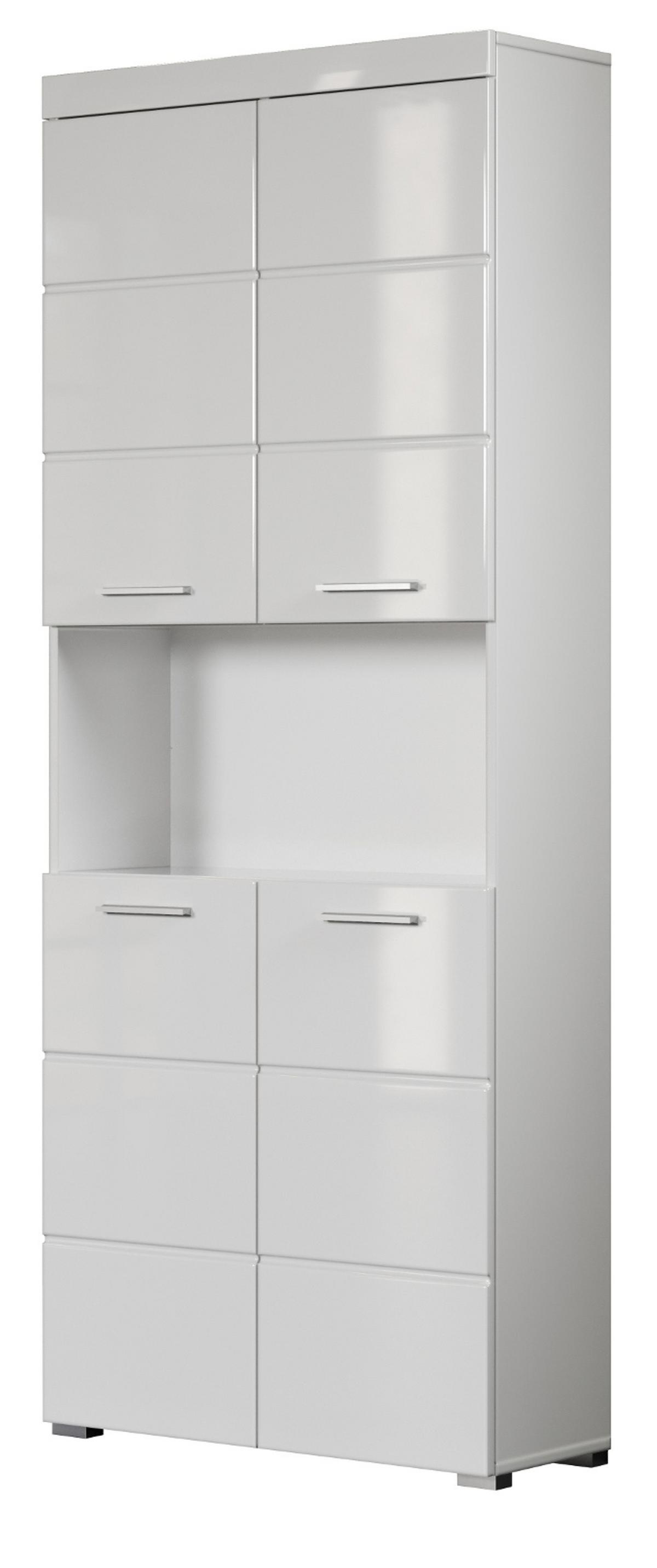 HOCHSCHRANK weiß Hochglanz 73 x 190 cm, Badschrank mit viel Stauraum - Weiß, Holzwerkstoff/Kunststoff (73/190/31cm) - Top.Furn