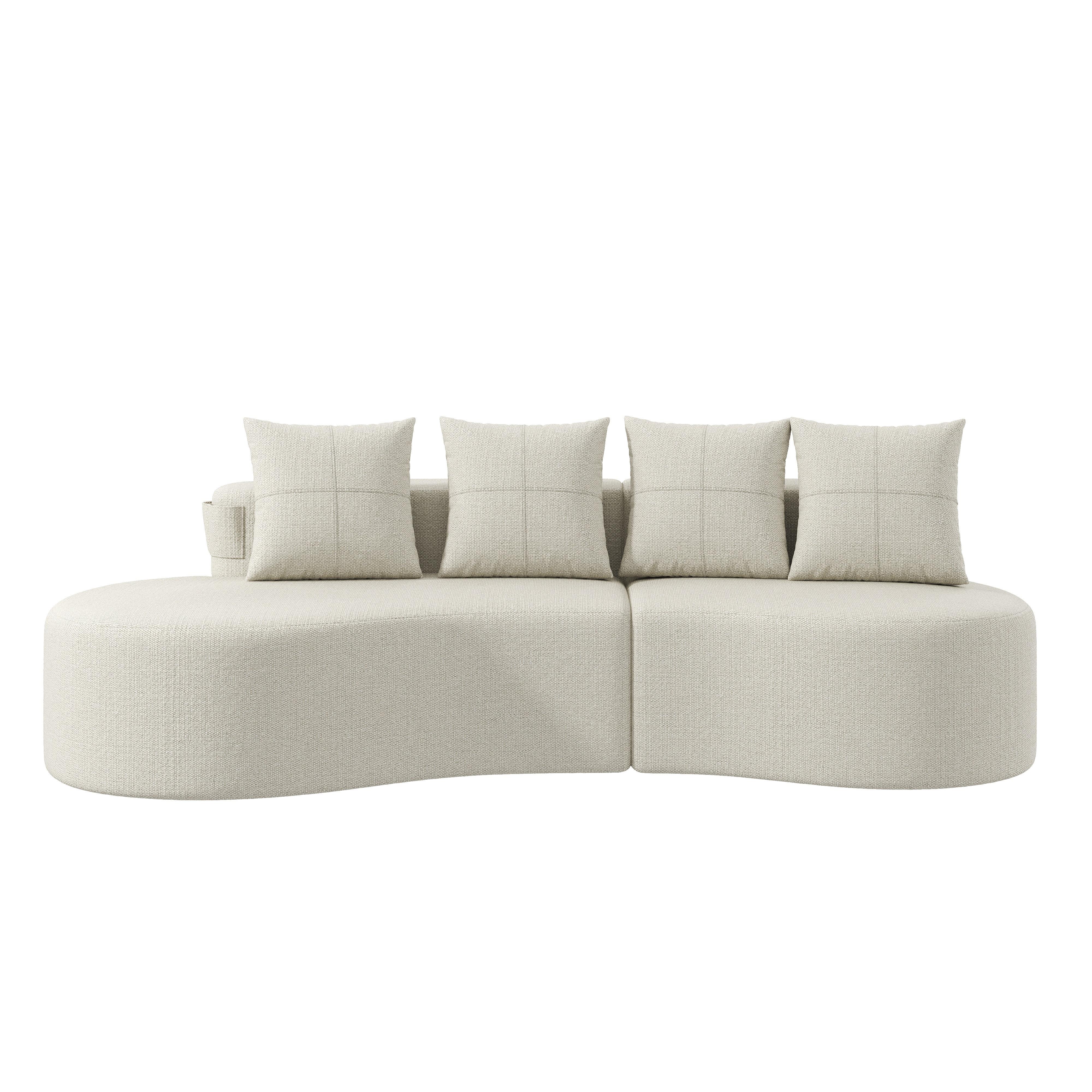 3-SITZER SOFA leinenstoff farbwahl mit getränkehalter & seitentaschen - Beige, Textil (240/63/109cm) - Urban Meuble