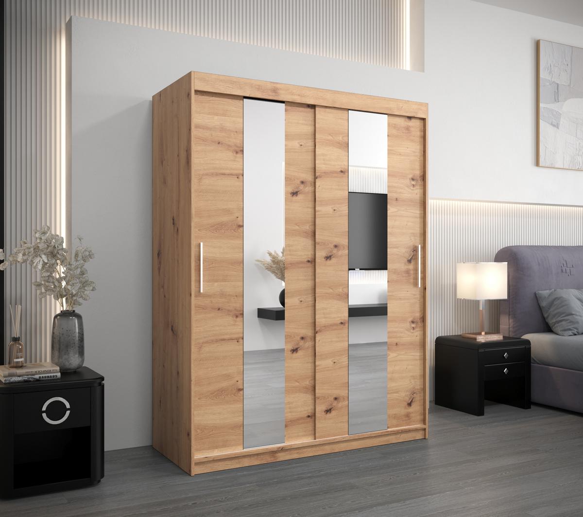 SCHWEBETÜRENSCHRANK 200/150/62 2-türig - Silberfarben/Eiche Artisan, Holz/Kunststoff (150/200/62cm) - MÖBEL KRYSPOL