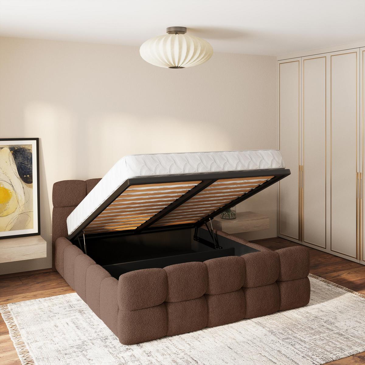 POLSTERBETT ELIZJA 120x200 cm mit Bettkästen - Braun - Braun, Holz (120/200cm) - MASSENO