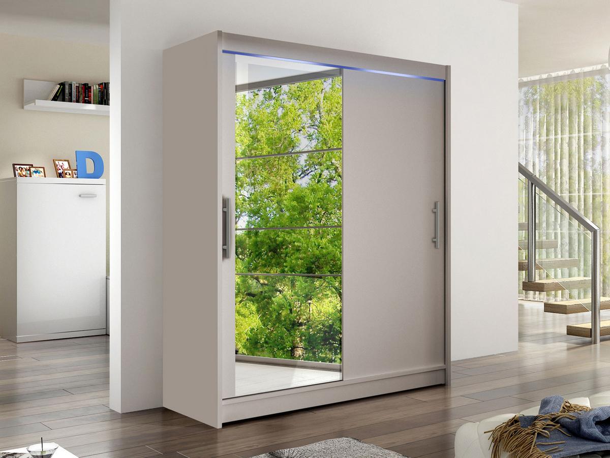 SCHWEBETÜRENSCHRANK Westa VI, mit RGB LED Beleuchtung - Kaschmir/Silberfarben, Holzwerkstoff/Metall (150/200/58cm) - MIRJAN24