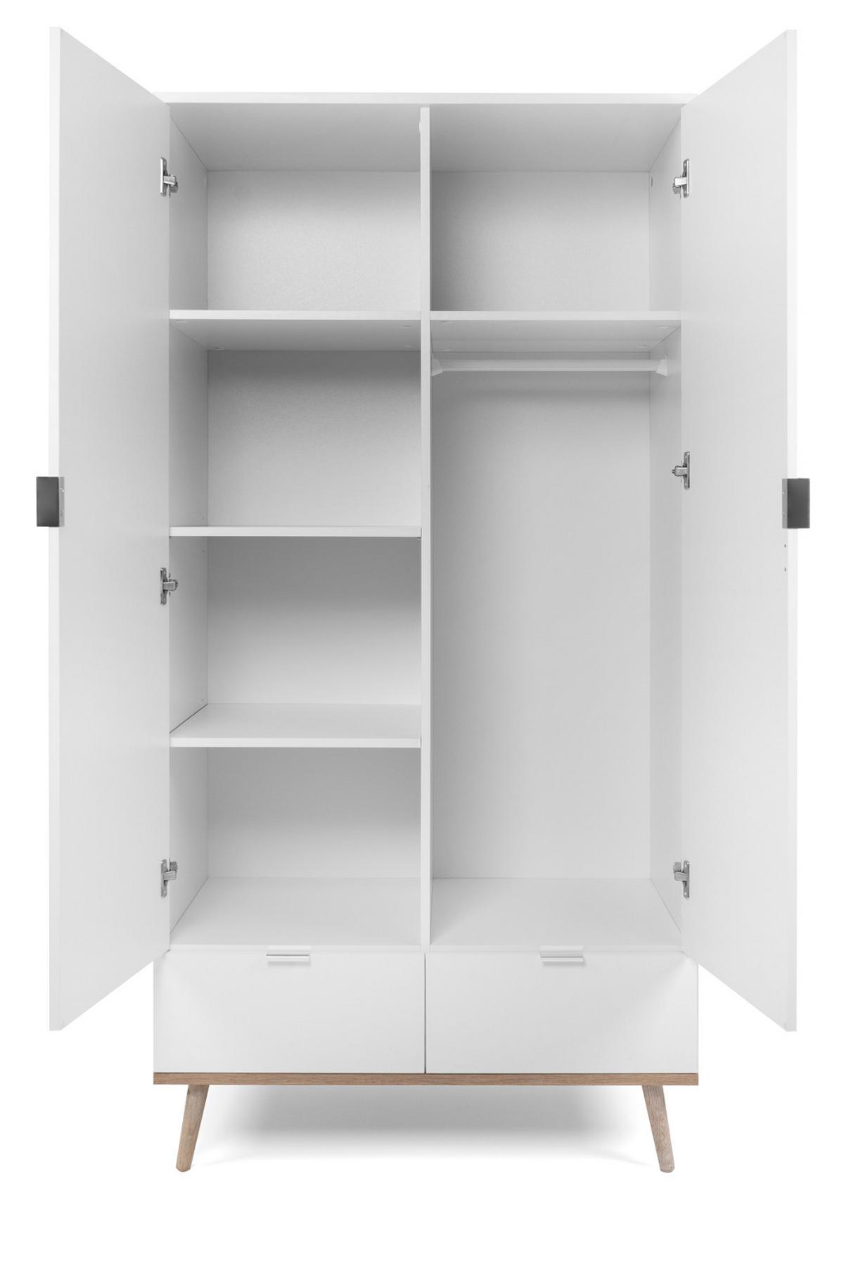 KLEIDERSCHRANK weiß matt, Eiche Sonoma massiv 90 x 180 cm, Drehtürenschrank skandinavisch - Chromfarben/Eichefarben, Holz/Holzwerkstoff (90/180/55cm) - Furn.Design