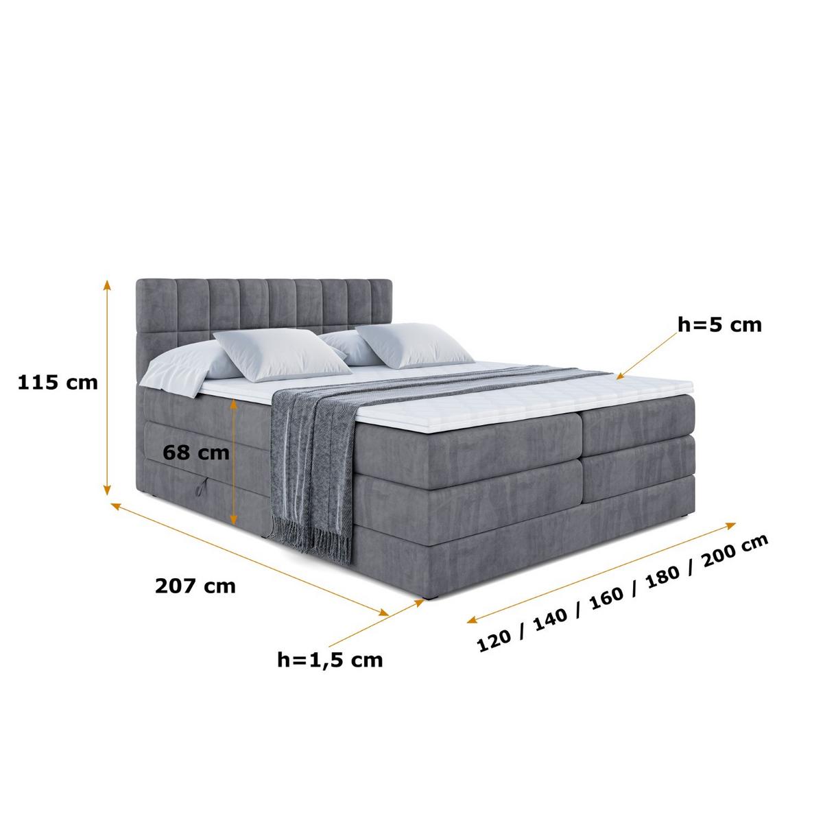 BOXSPRINGBETT MIAMI KING - 140x200 - H3/H4 - Dunkelgrau - Dunkelgrau, Holzwerkstoff (140/200cm) - ALTDECOR