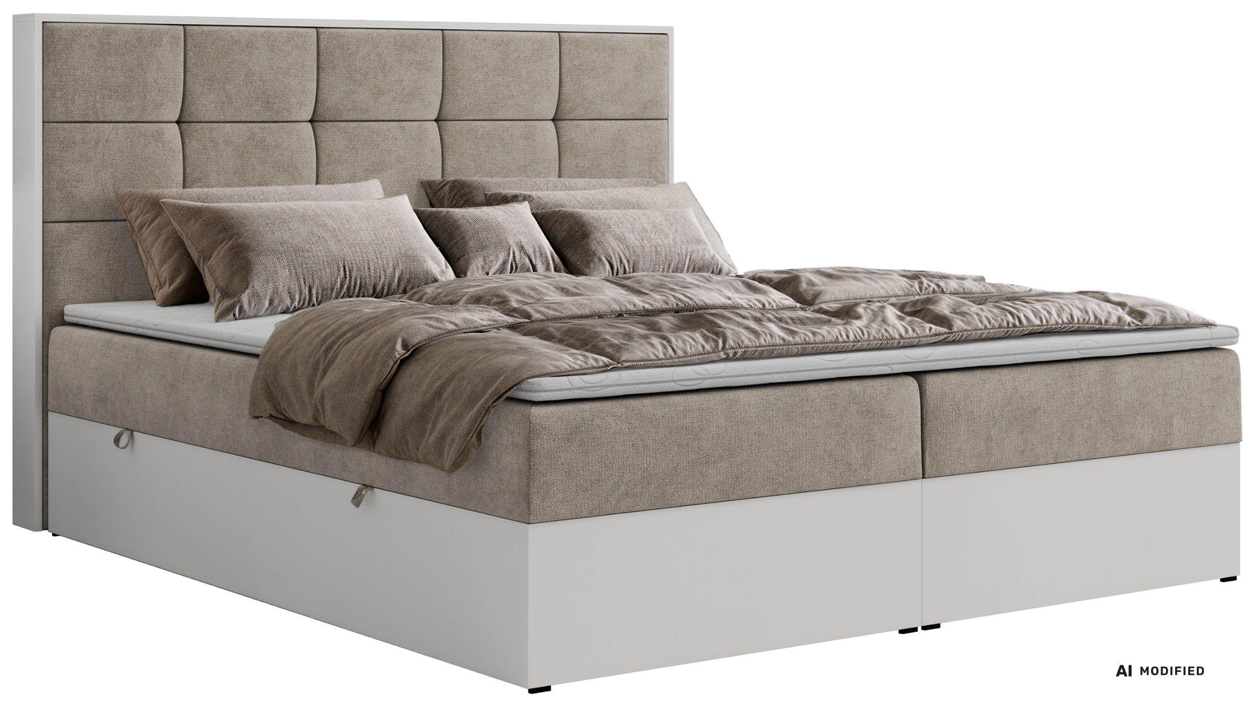 BOXBETT ALVIT 140/200 - Greige Stukture - Topper Visco - H4 - Greige/Schwarz, Kunststoff/Textil (140/200cm) - MKS