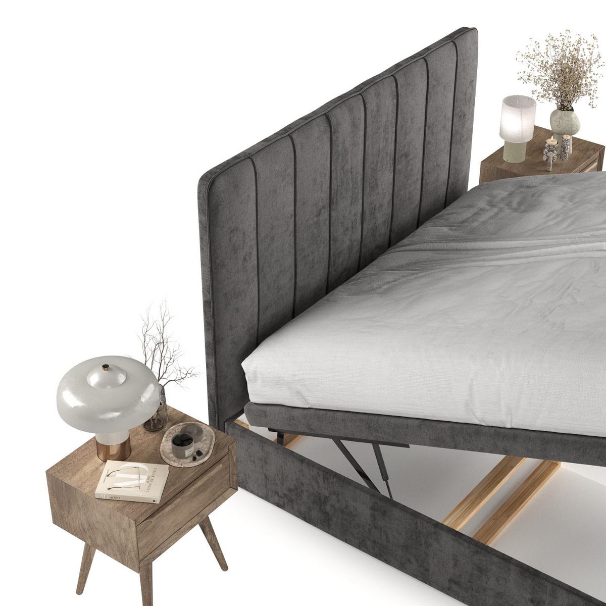 POLSTERBETT Vienna mit Stauraum 200/200 cm Stahl im Lotta Stoff - Graphitfarben/Schwarz, Holz/Holzwerkstoff (200/200cm) - AltaBeds
