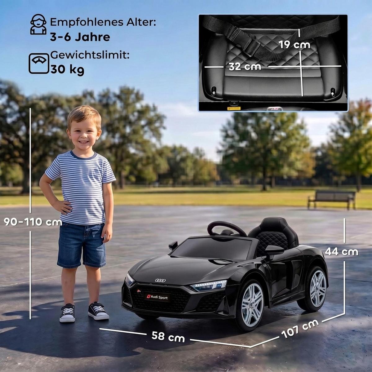 KINDER-ELEKTROAUTO Kunststoff Stahl Schwarz - Schwarz, Kunststoff (107/58/44cm) - AIYAPLAY