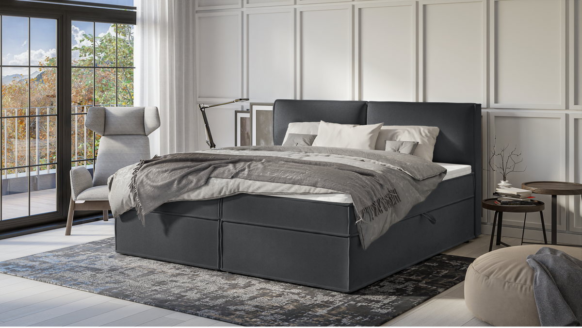 BOXBETT Eclipse 200/200 cm Graphit Luxusmicrofaser - Graphitfarben/Schwarz, Holz/Kunststoff (200/200cm) - S-Style Möbel