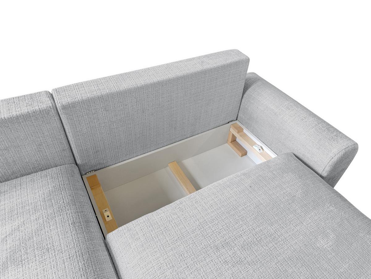 ECKSOFA Melvano mit Schlaffunktion und Bettkasten im Japandi-Stil aus weichem Hellgrau Chenille-Stoff - Hellgrau/Schwarz, Holz/Kunststoff (145/240cm) - S-Style