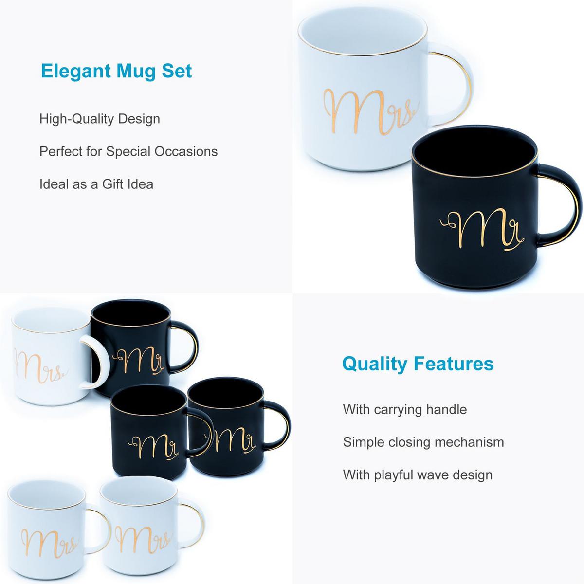 KAFFEETASSE mit Goldrand und Aufschrift Mr & Mr 300 ml (2-tlg.) - Schwarz, Keramik (0.3L) - Intirilife