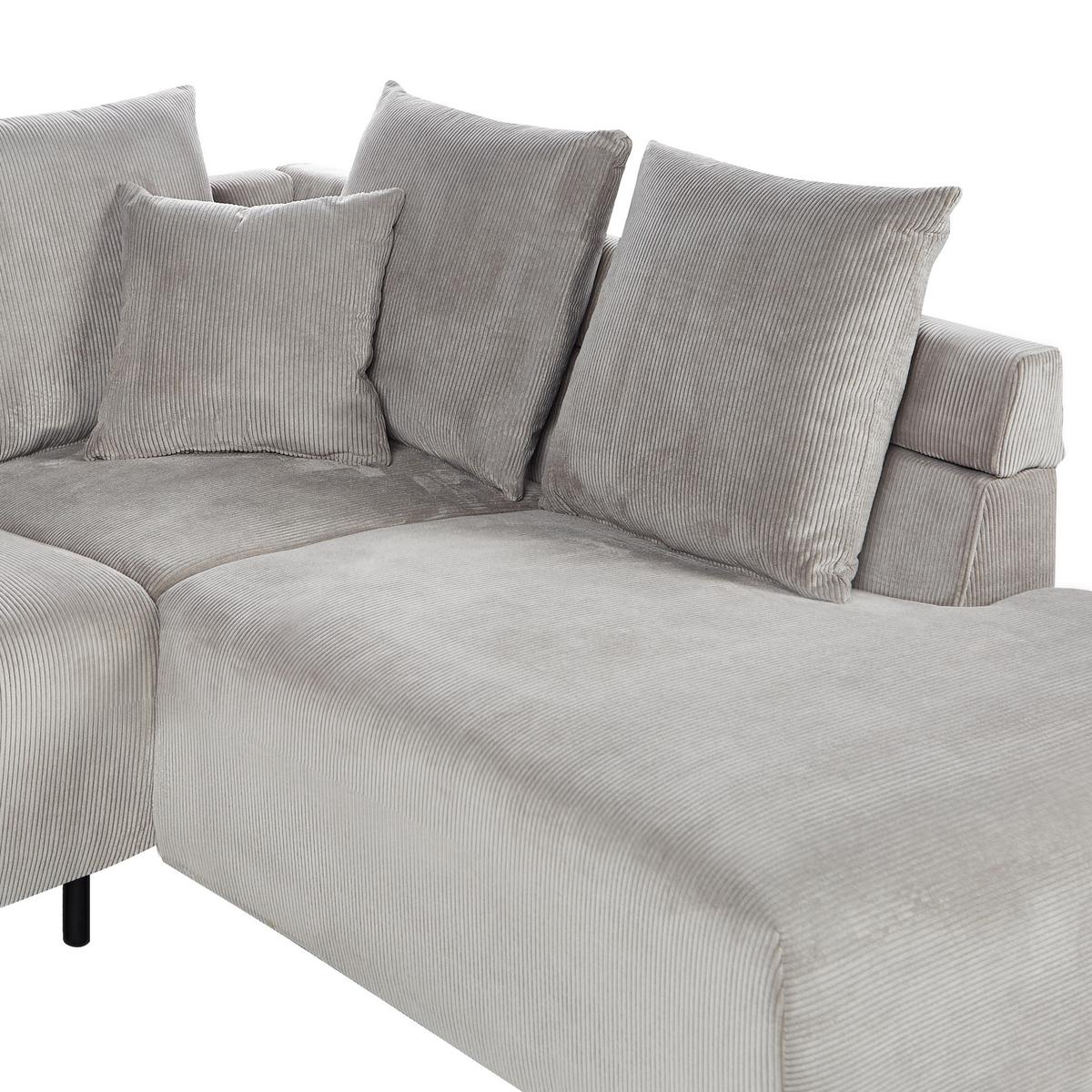 ECKSOFA 4-Sitzer Cord Hellgrau linksseitig Lunner - Hellgrau/Schwarz, Textil (266/180cm) - Beliani