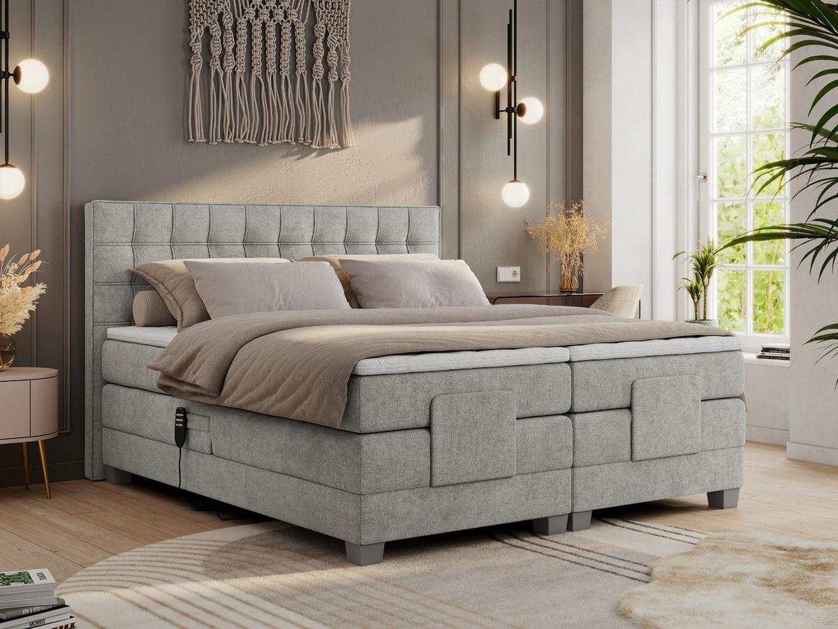 BOXBETT ELEKTRO 140/200 Hellgrau Struktur - H4 - Hellgrau, Holz/Textil (140/200cm) - MKS