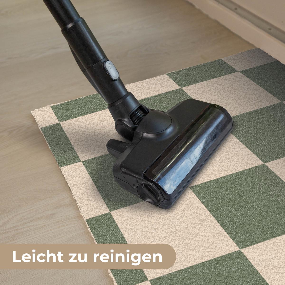 FUSSMATTE Schachbrettmuster - Grün - Beige - Blöcke Flurteppich 90x60 cm - Olivgrün, Kunststoff (90/0.4cm) - MuchoWow