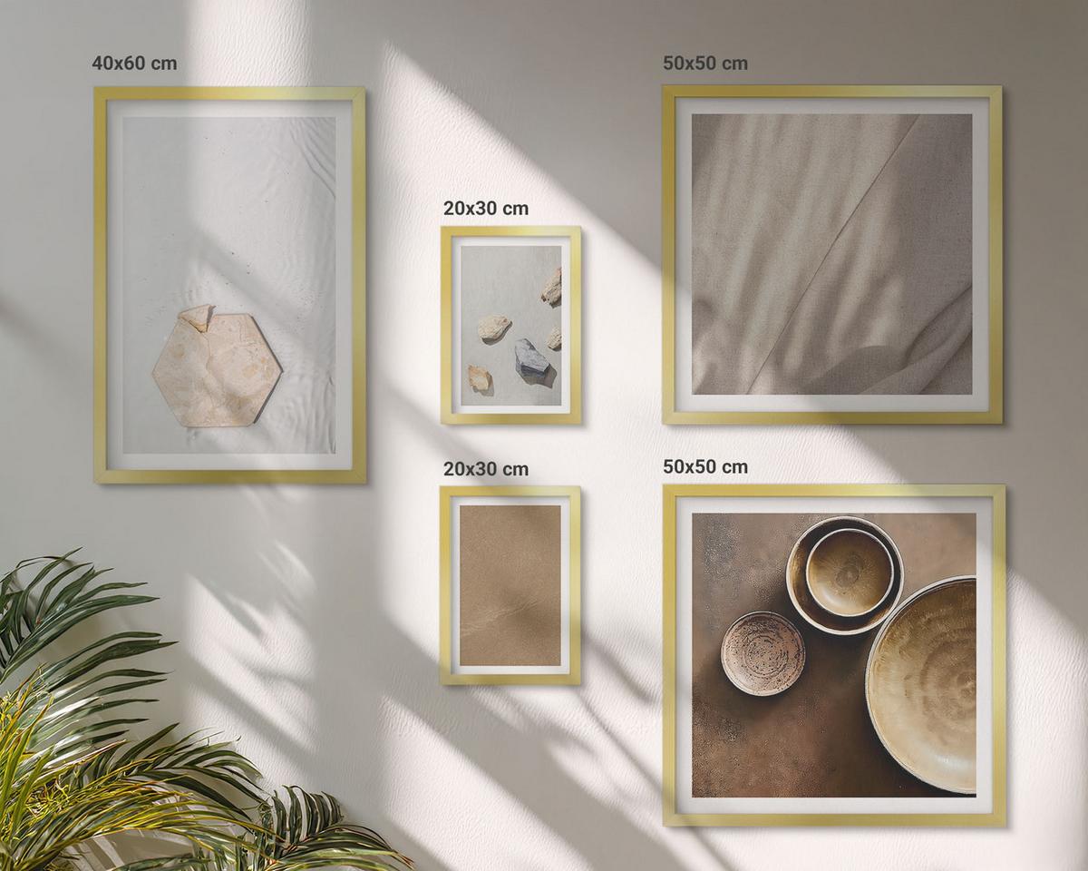 BILDER SET 5er Set - 50x50 cm & 20x30 cm & 40x60 cm Goldrahmen - Minimalistische warme Texturen - Goldfarben, Kunststoff (40/60cm) - TULUP