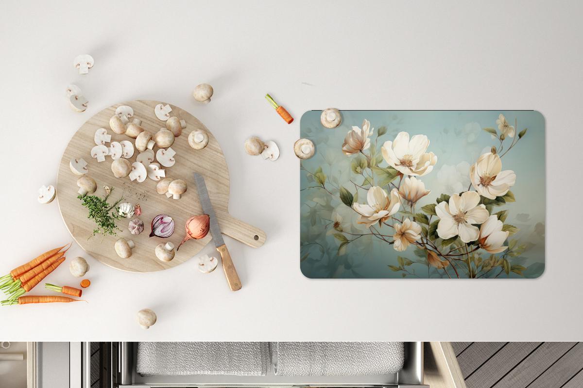 PLATZSETS 6er-Set Blumen - Weiß - Natur - Vintage Tischunterlage 45x30 cm - Magnolie, Kunststoff (0.3/45/30cm) - MuchoWow