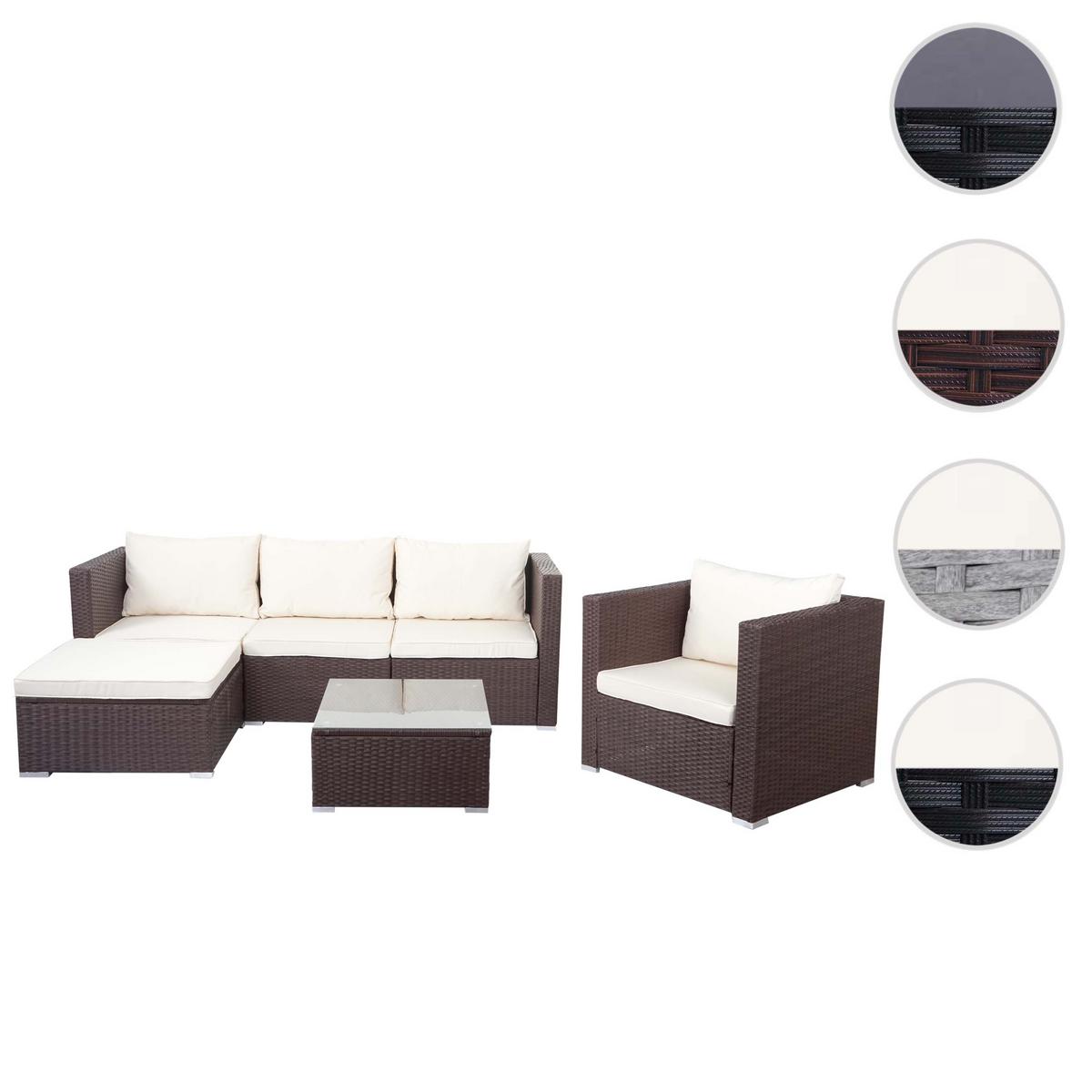POLY-RATTAN-GARNITUR Braun, Cremeweiß - Braun/Weiß, Kunststoff - MCW