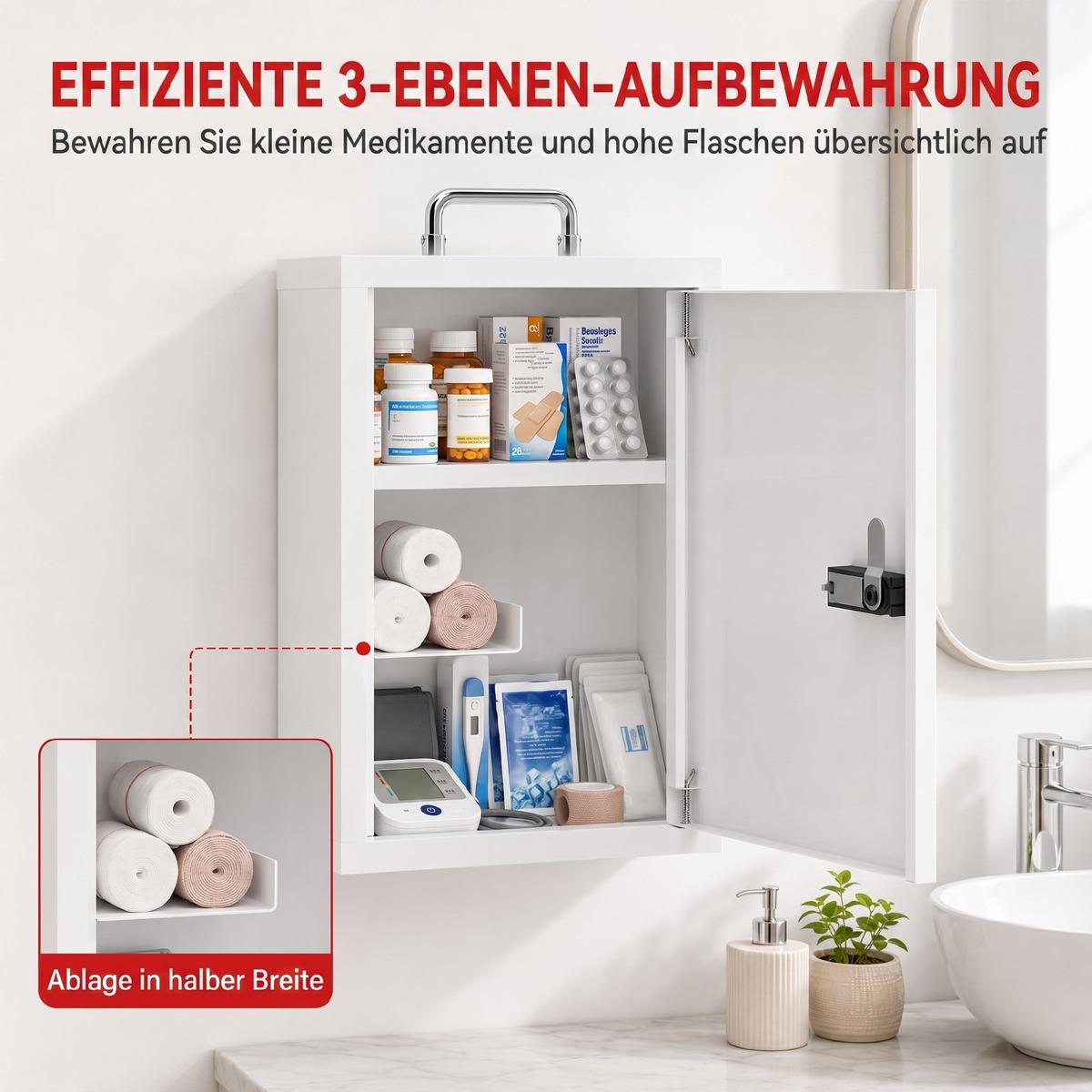 MEDIZINSCHRANK Kaltgewalzter Stahl Weiß - Weiß, Metall (14/38/32cm) - HOMCOM