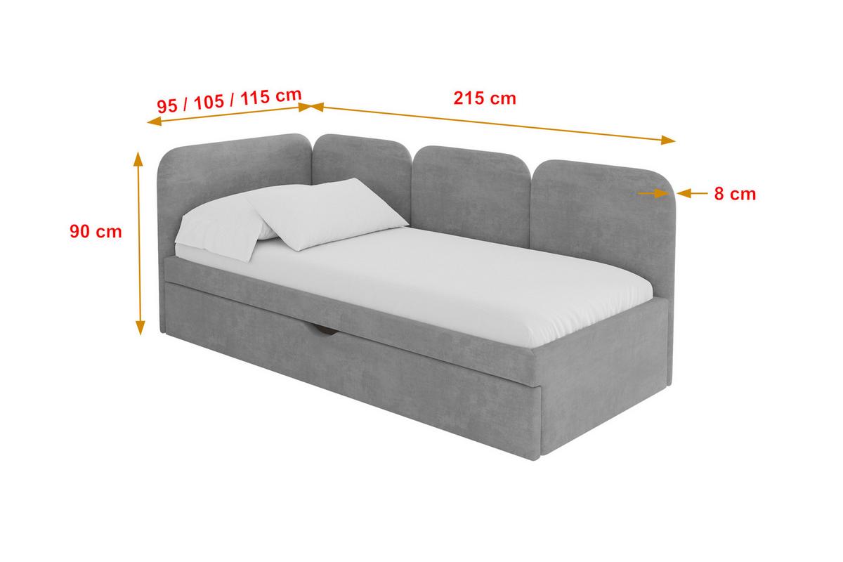 EINZELLBETT Jugendbett mit Bettkasten, Rechts - ALVY 100x200 Grau - Silberfarben, Holzwerkstoff/Textil (100/200cm) - ALTDECOR