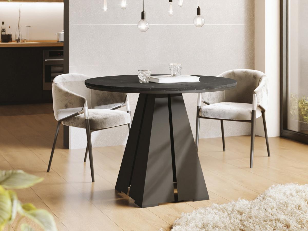 ESSTISCH Kova runder ausziehbarer, Marmor Schwarz 100-180/100/76 cm - Anthrazit/Schwarz, Holzwerkstoff/Metall (100/176/76cm) - WFL GROUP