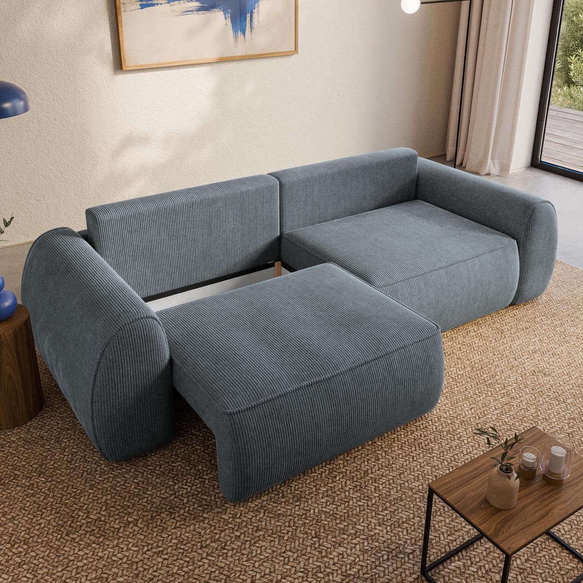 BETTSOFA ZEFEO Grau Kordstoff mit Schlaffunktion - Grau, Textil (264/96/106cm) - MASSENO