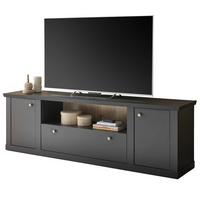 TV-LOWBOARD schwarz matt, Eiche Landhaus 205 cm, TV Unterteil mit Soft-Close - Eichefarben/Messingfarben, Holzwerkstoff/Metall (205/62/42cm) - Furn.Design