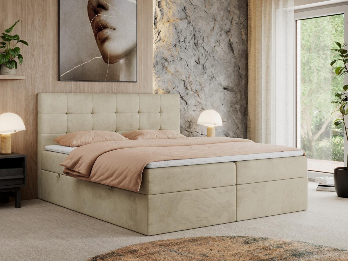 BOXBETT CENTO 200/200 Beige Velvet - H3 - Beige, Holz/Textil (200/200cm) - MKS