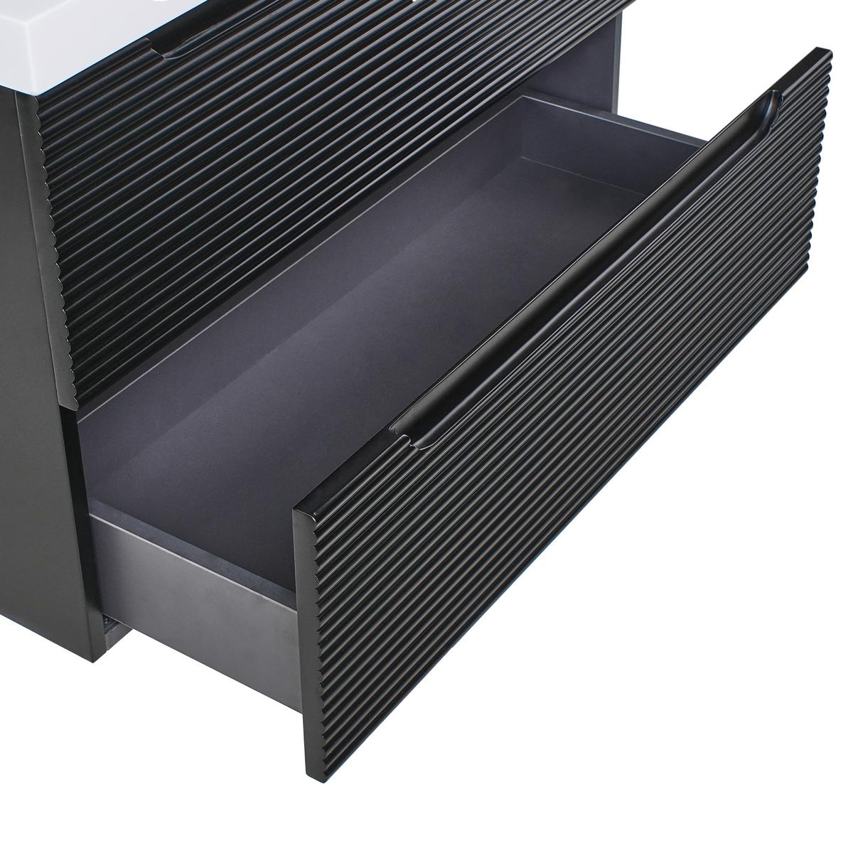WASCHBECKENUNTERSCHRANK wandmontiert mit Waschbecken Schwarz Makana - Schwarz, Holzwerkstoff (80/45/46cm) - Beliani