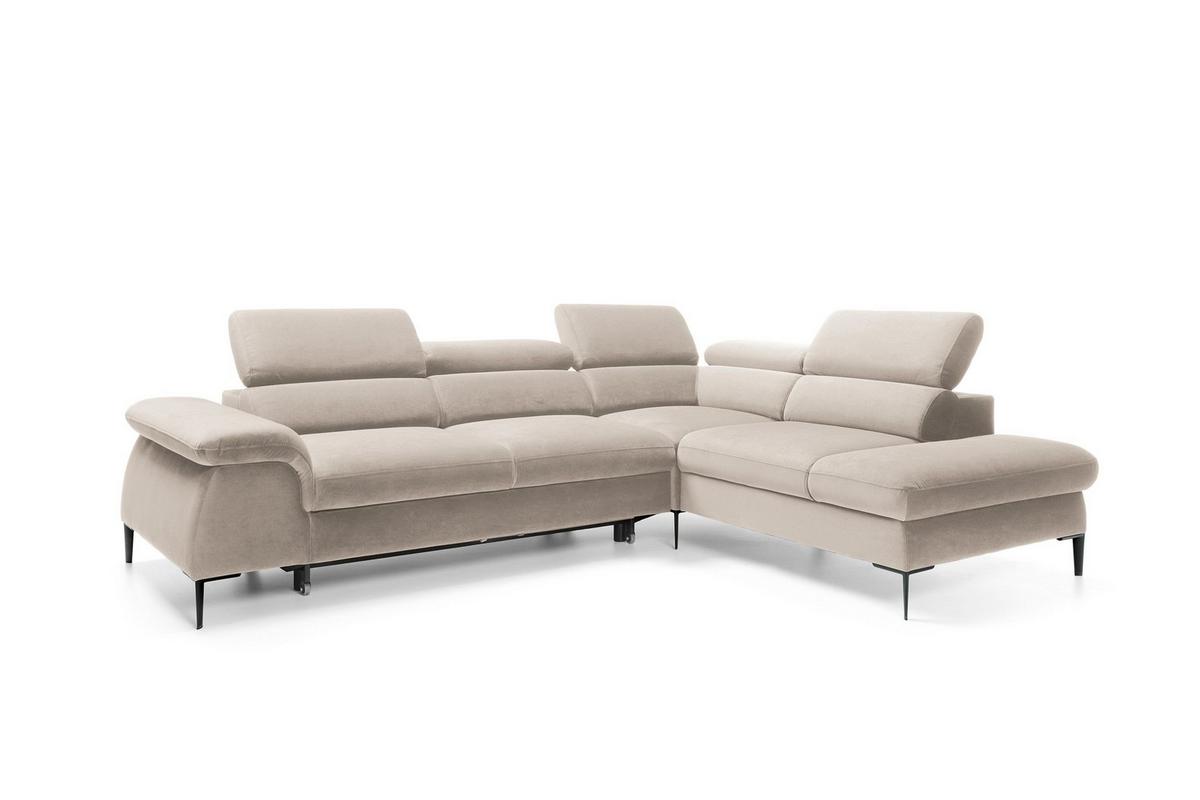 ECKSOFA MESTO Beige Velours-Stoff mit Schlaffunktion - Beige, Holz (280/214cm) - MASSENO