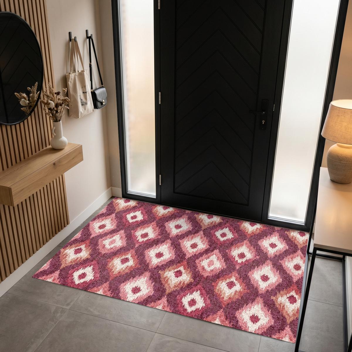 FUSSMATTE Diamantformen - Rosa - Muster - Textur Flurteppich 180x120 cm - Beere, Kunststoff (180/0.4cm) - MuchoWow