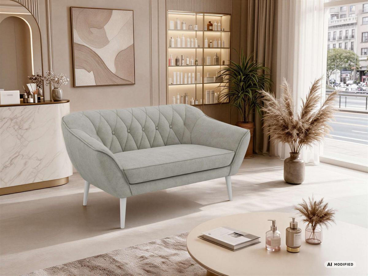 2-SITZER-SOFA PIRS - Hellgrau Stukture - Weiße Beine - Silberfarben/Hellgrau, Holzwerkstoff/Textil (140/75/74cm) - MKS
