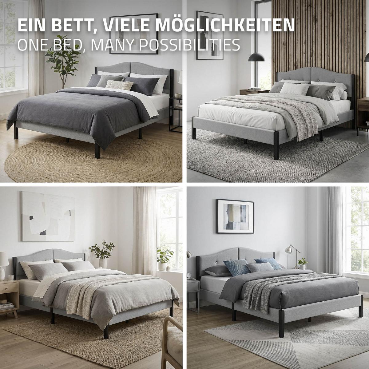 POLSTERBETT 140x200 cm Grau mit Lattenrost und Leinenstoff - Grau, Holzwerkstoff/Textil (140/200cm) - ML-DESIGN