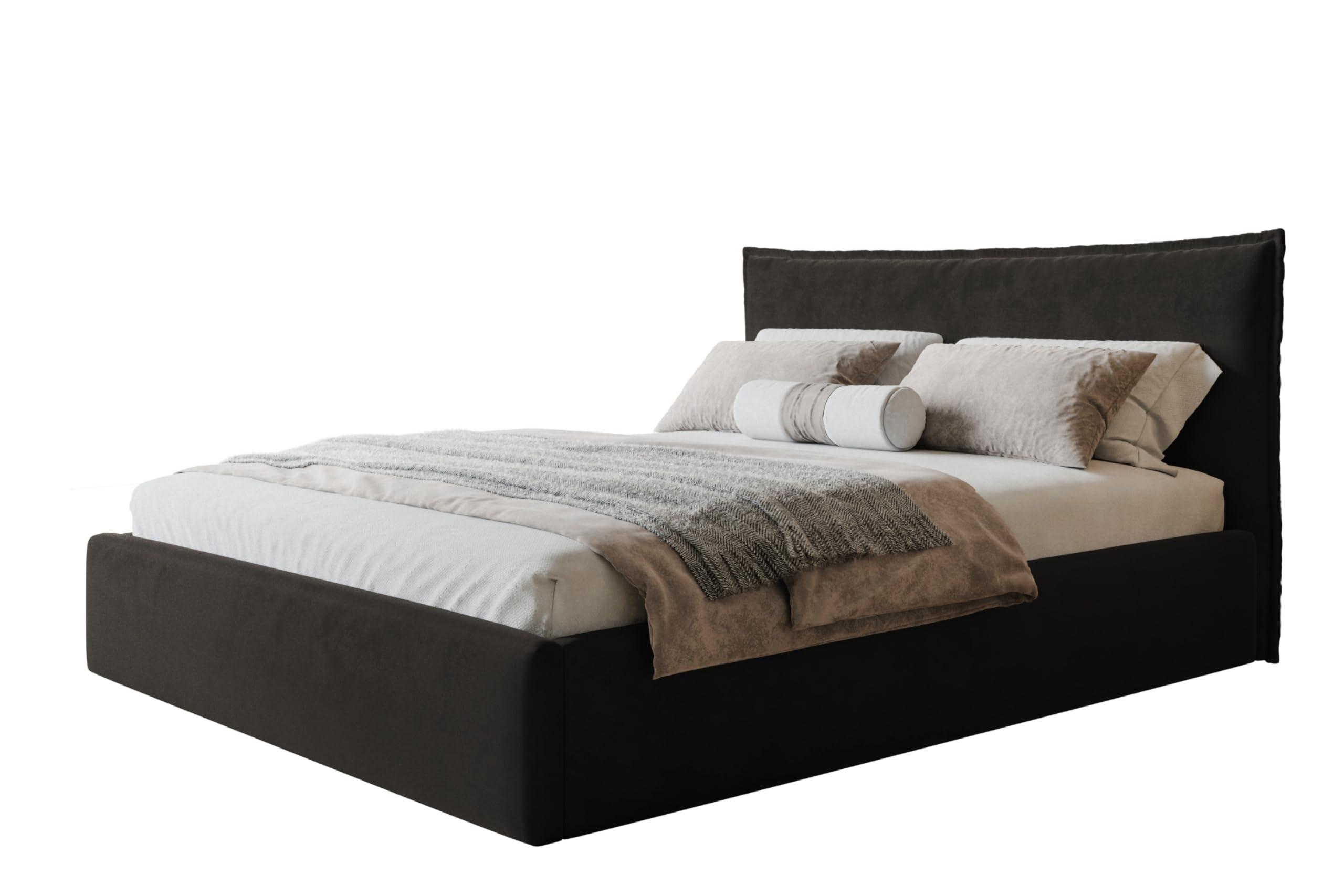 BETT 120x200 - Polsterbett mit Bettkasten und Metallrahmen - Modern Betten - Amor-Samtstoff - Kollektion Rimini - Schwarz - Schwarz, Holz/Textil (120/200cm) - Alpi-Möbel