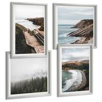 BILDER SET 4er Set - 50x50 cm & 40x60 cm Silberner Rahmen - Klippenblicke, Strandlandschaften - Silberfarben, Kunststoff (50/50cm) - TULUP