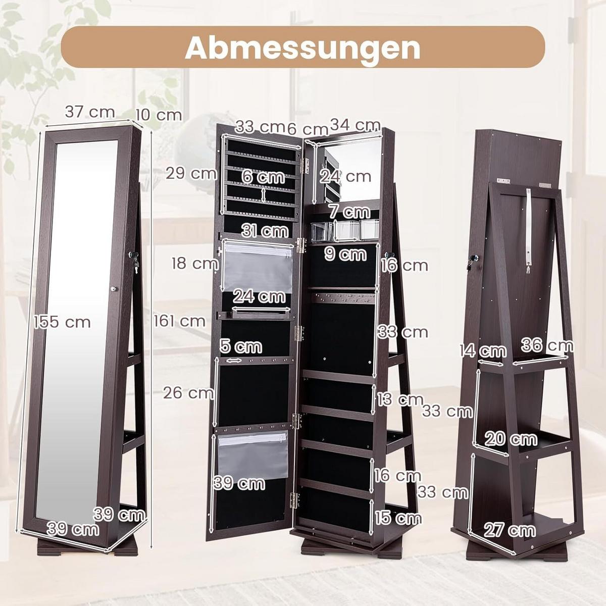 SCHMUCKSCHRANK 157cm Braun - Braun, Holz (38/157/38cm) - COSTWAY