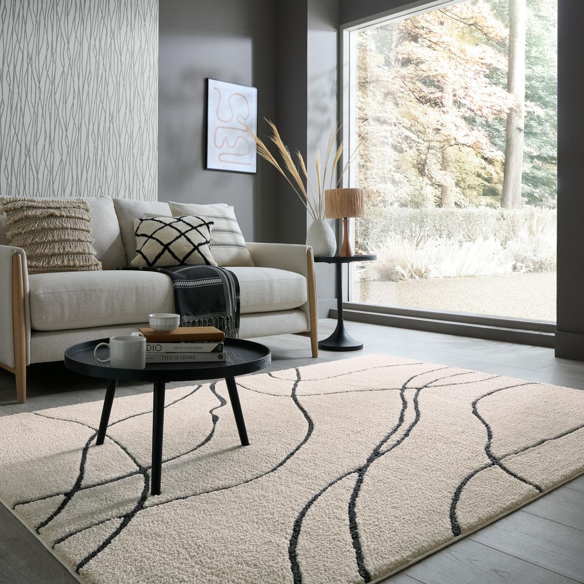 TEPPICH COLN, abstrakt, Creme-Schwarz, 200 x 290 cm - Beige, Textil (290/200cm) - KADIMA DESIGN
