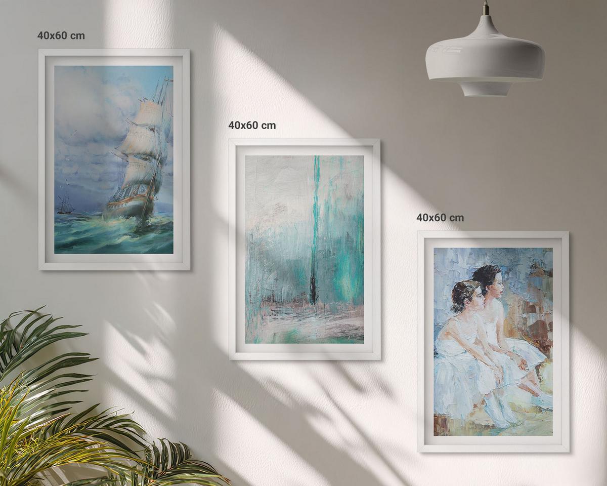 BILDER SET 3er Set - 40x60 cm Weißer Rahmen - Abstrakte Tänzerin auf dem Schiffsmeer - Weiß, Kunststoff (40/60cm) - TULUP