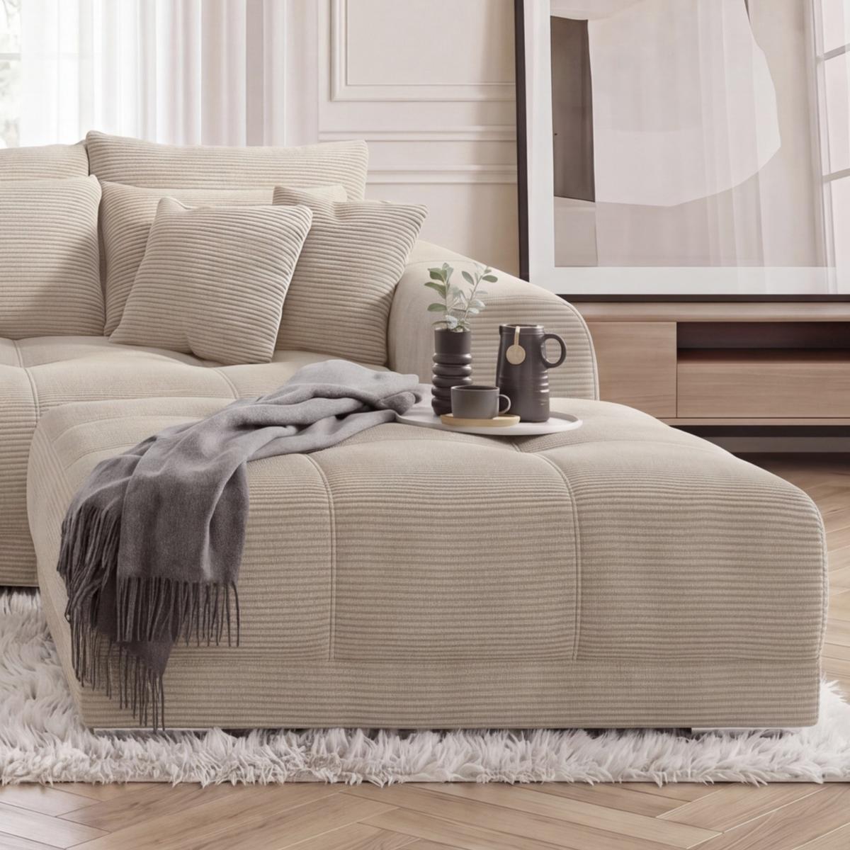 POLSTERHOCKER XXL Federkern B120/T120/H39 cm (passend zum BIG-SOFA) Cord Beige Grau / 15177 - Chromfarben/Greige, Textil/Metall (120/39/120cm) - luma-home
