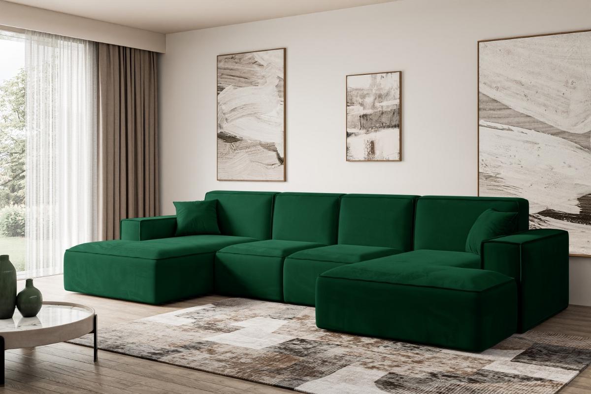 WOHNLANDSCHAFT SIERRA-U - 349x169x80 cm Grün Velours - Schwarz/Grün, Holzwerkstoff/Kunststoff (349/80/169cm) - ALTDECOR