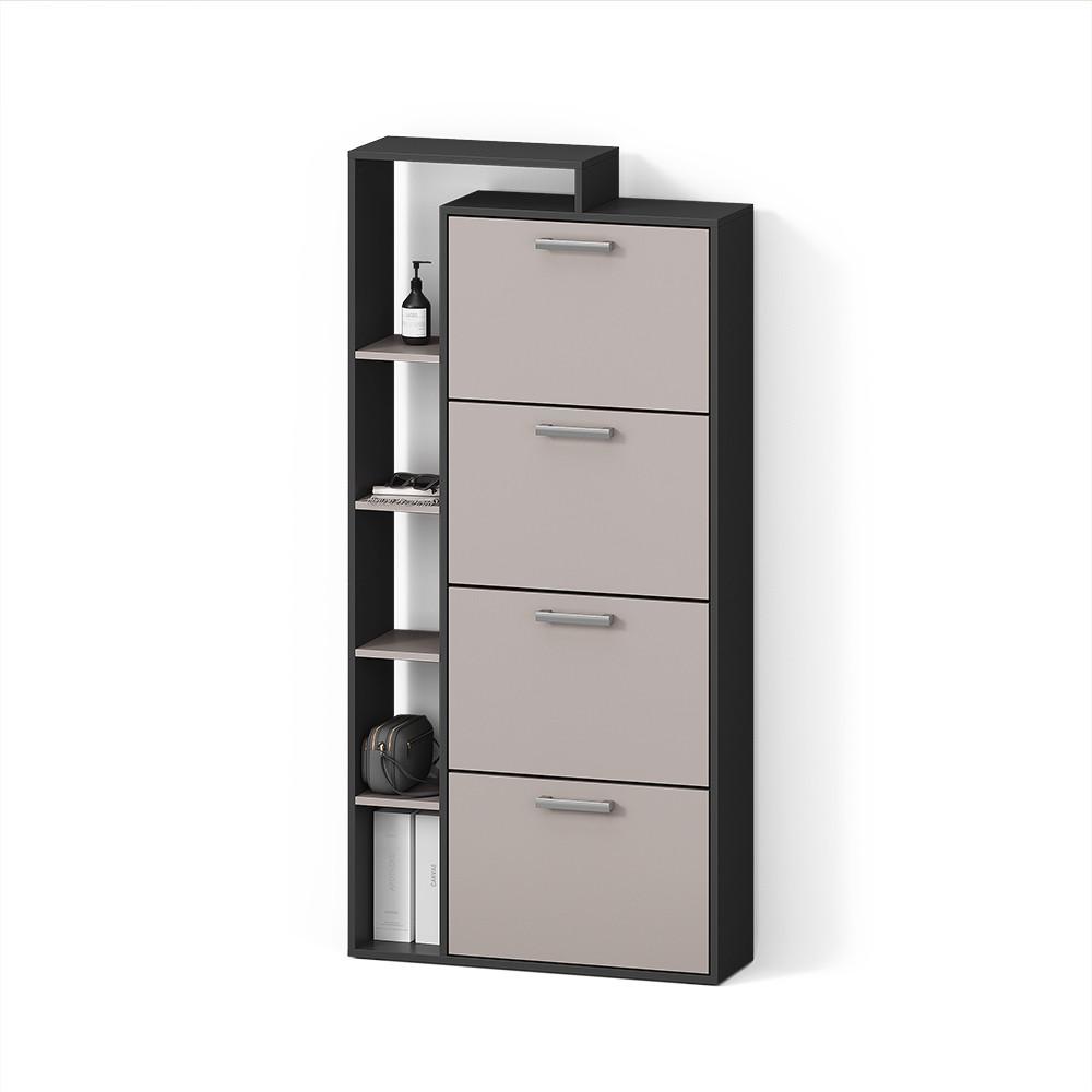 SCHUHKIPPER Ortello Anthrazit/Greige 80 x 166.1 cm mit 4 Fächern - Greige/Anthrazit, Holzwerkstoff (80/166.1/24.2cm) - Livinity®