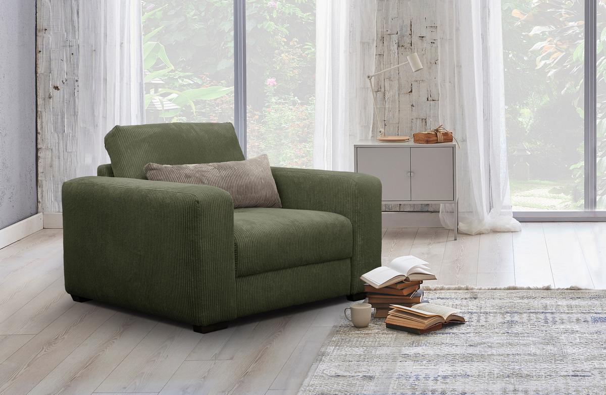 SESSEL OLI in Cordstoff olivgrün - Olivgrün, Holz/Textil (130/91/108cm) - Wozimo