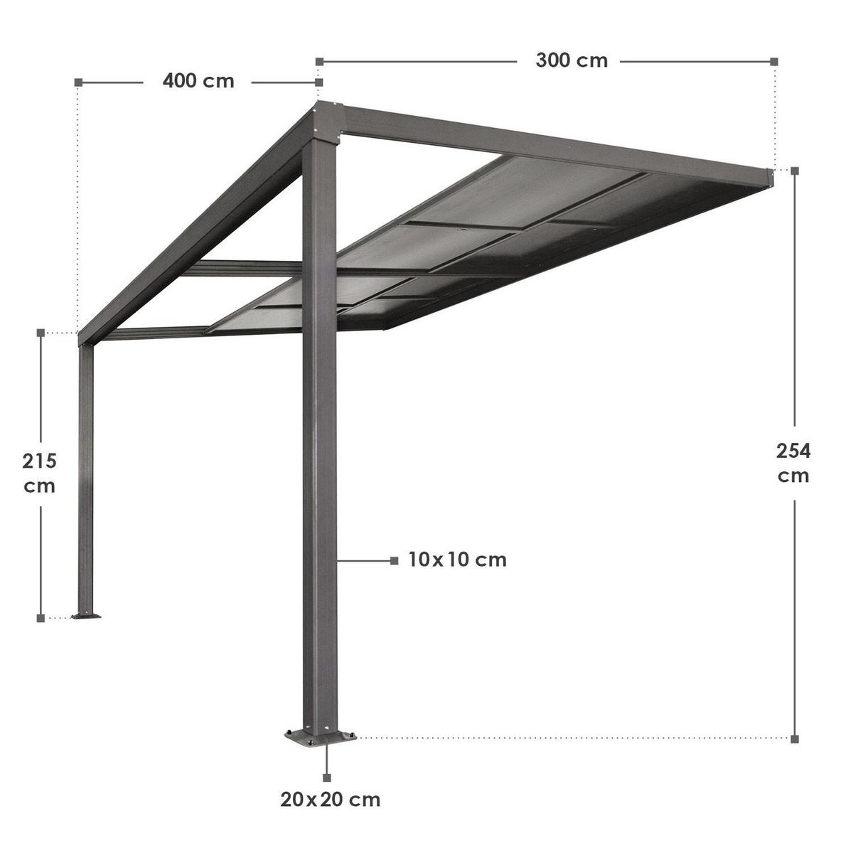 TERRASSENDACH Jakarta 4x3m dunkelgrau mit Polycarbonatplatten - Dunkelgrau, Metall (300/254/400cm) - Juskys