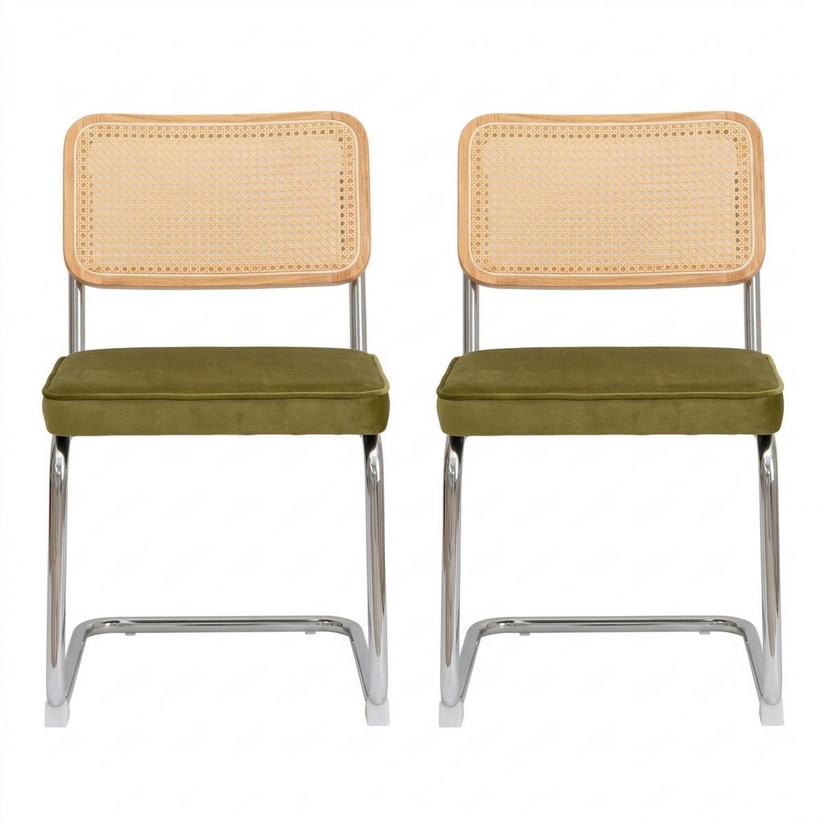 ESSZIMMERSTUHL 2er set stoff rattan verchromtes gestell freischwinger - Grün, Textil (53/84.6/46.4cm) - Urban Meuble
