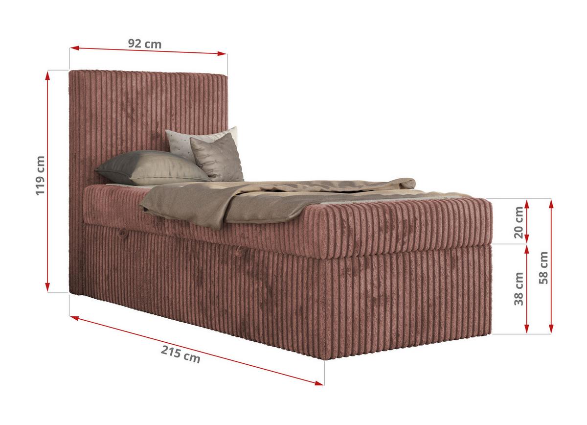 JUGENDBETT TILIO 90/200 - Rosa - H3 - Rechts Seite - Rosa, Textil (200/90cm) - MKS