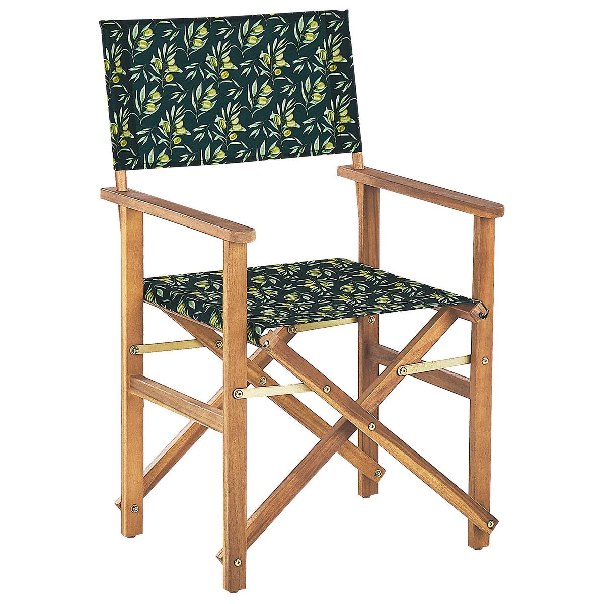 GARTENSTUHL 2er-Set Akazienholz hellbraun Auflagen cremeweiß/dunkelgrün Olivenmuster Cine - Hellbraun/Dunkelgrün, Holz (50/91/50cm) - Beliani