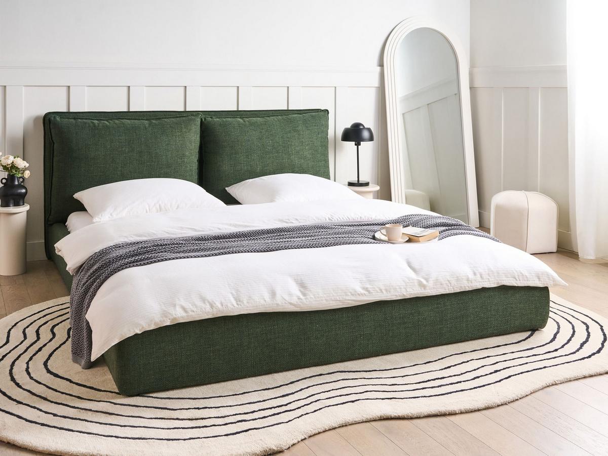BETT mit Lattenrost 180/200 cm Stoff Dunkelgrün Bajonna - Schwarz/Grün, Textil (180/200cm) - Beliani