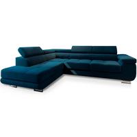 ECKSOFA SELVA L-S Blau Velours-Stoff mit Schlaffunktion - Blau/Silberfarben, Holz/Holzwerkstoff (275/202cm) - MASSENO