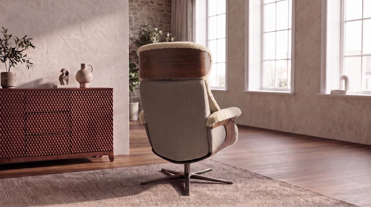 RELAXSESSEL TOSAR Beige Schaffell Relaxfunktion - Beige/Silberfarben, Naturmaterialien/Fell (83/110/89cm) - KAWOLA