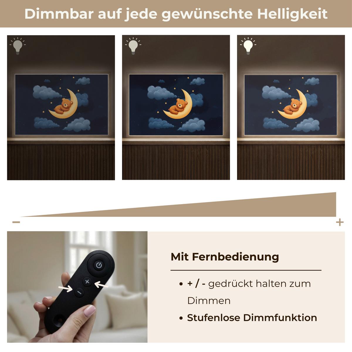 WANDLEUCHTE MIT AKKU Teddybär - Mond - Wolken - Sterne 60x40 cm - Dunkelblau, Holzwerkstoff (60/40/8cm) - OnlyWow