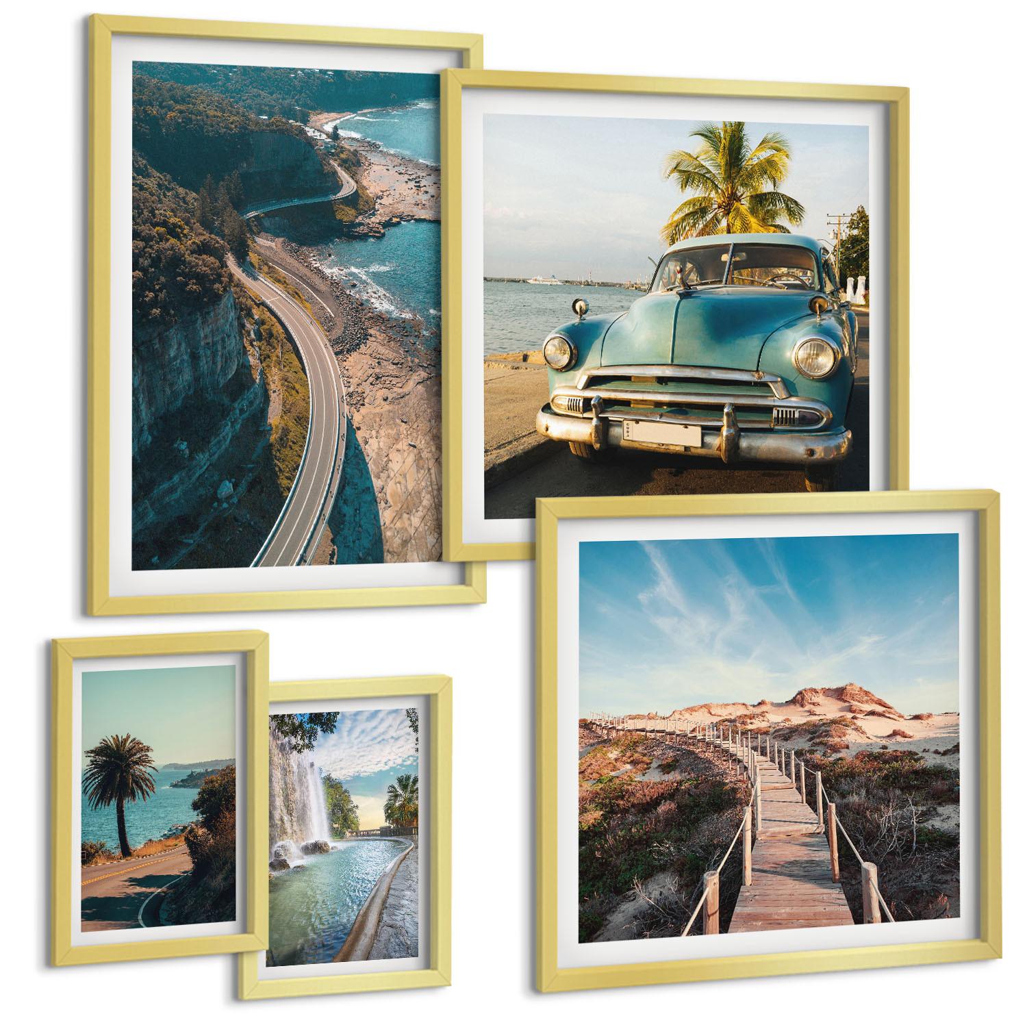 BILDER SET 5er Set - 50x50 cm & 20x30 cm & 40x60 cm Goldrahmen - Fuji-Torii-Bambuswald, Japan - Goldfarben, Kunststoff (40/60cm) - TULUP