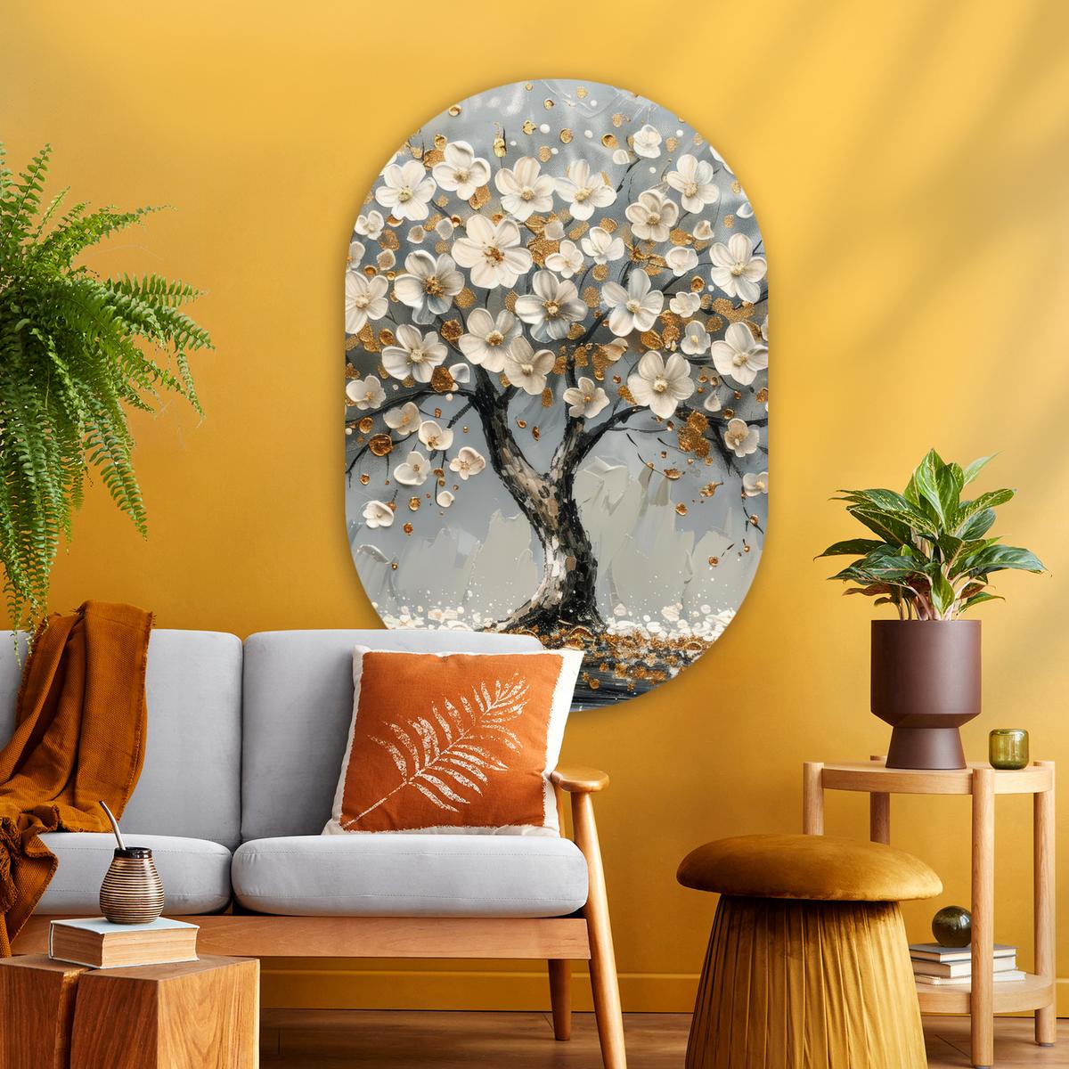 WANDBILD Baum - Gold - Blumen - Abstrakt - Kunst Deko Groß 80x120 cm - Goldfarben, Kunststoff (80/120cm) - MuchoWow